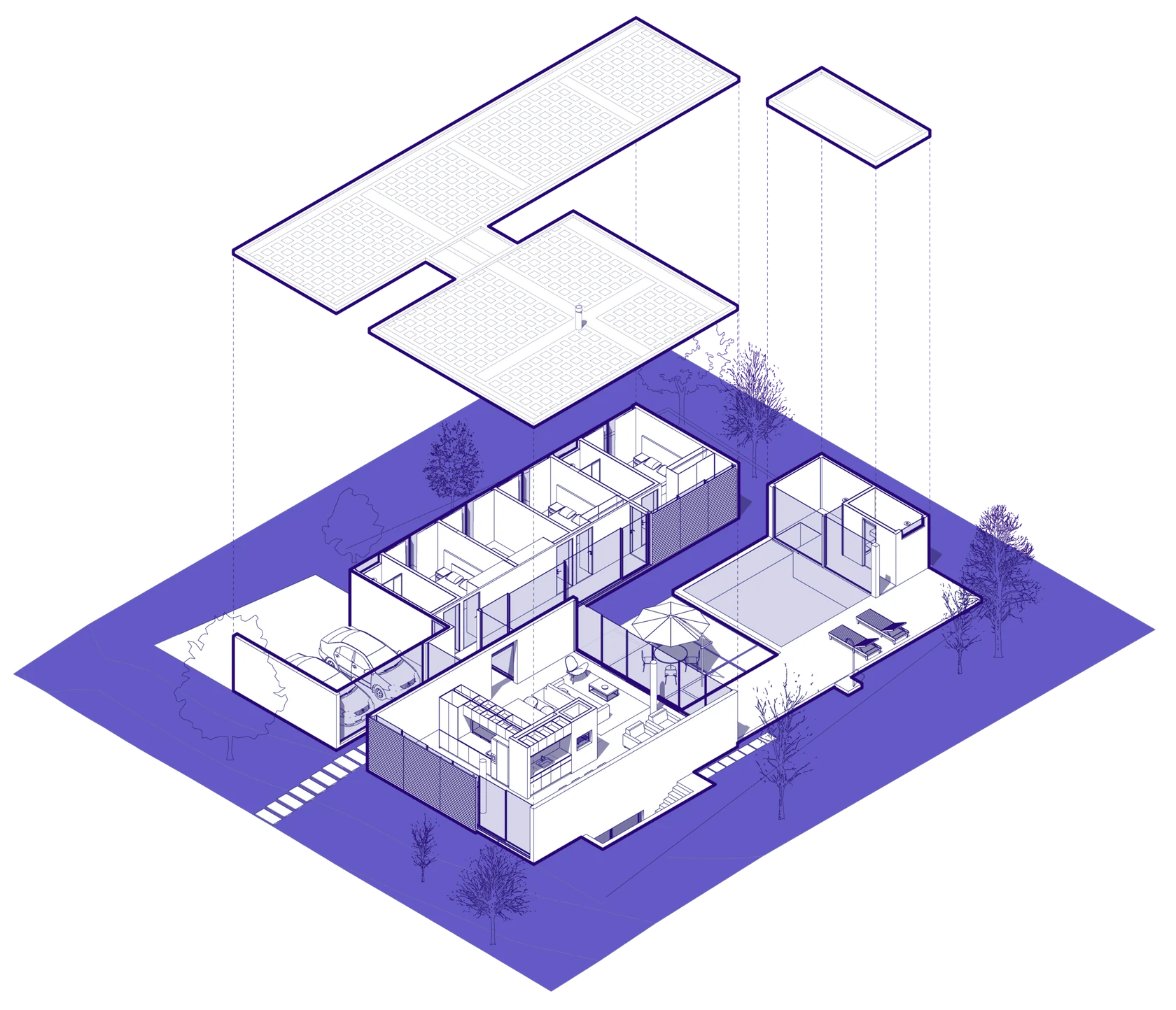 Ilustración isométrica de una vivienda modelada en BIM