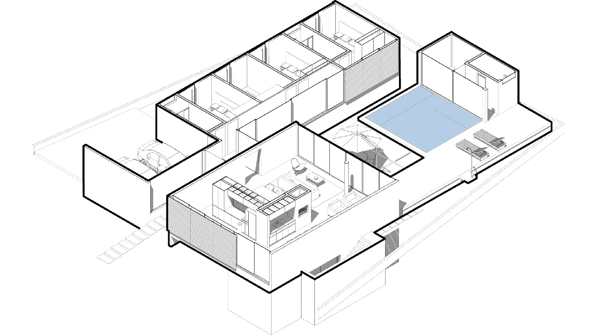 Render fotorrealista de un salón con terraza hecho con Enscape